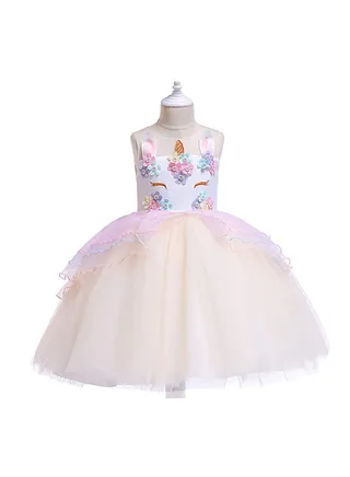 Unicorn Floral Mesh Dress Beige 