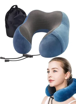 Travel Pillow Premium Memory Foam, Comfortable & Supportive Neck Pillow, Pain Relief Sleeping Neck Pillows for Travel, Airplane Pillow for Sleeping Airplane, Car, Office and Home 