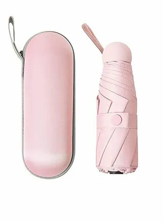 Mini Travel Umbrella, Mini Windproof Folding Travel Umbrella, Portable Lightweight Compact Parasol with 95% UV Protection for Sun and Rain, Popular Style for Women (Pink) 