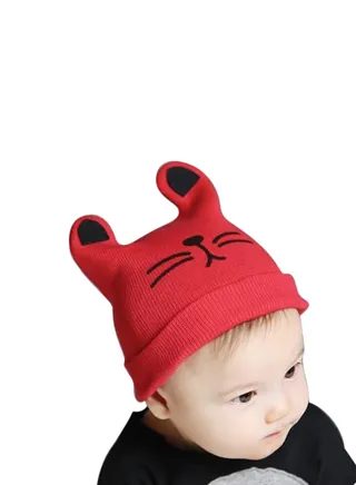 Rabbit Ear Design Earflap Beanie Red/Black 