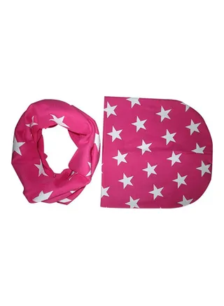 Round Beanie With Scarf Pink/White 