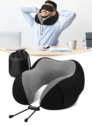 Travel Pillow, Best Memory Foam Neck Pillow and Head Support Soft Pillow with Side Storage Bags, for Sleep Rest, Airplane, Car, Family and Travel Use 
