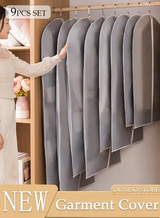9 Pack Garment Bags for Hanging Clothes with Full Zipper Dust-Resistant Clothes Cover Bags, Dresses Storage, Waterproof Garment Covers 
