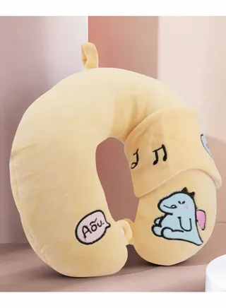 Travel Pillow U Shaped with Sleeping Eye Cover (Yellow) 