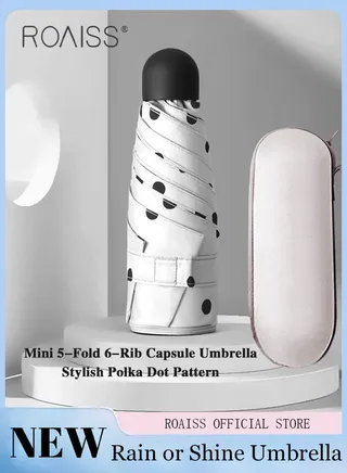 Unisex Multifunctional Umbrella with Black Vinyl Coating for Cooling and Heat Insulation 6 Rib 5 Fold Compact and Portable Design for Rain and Sun 260 Grams UPF50 Convenient and Durable 