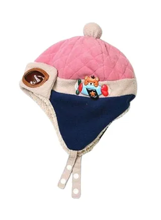 Pilot Earflap Beanie Pink/Blue/Beige 