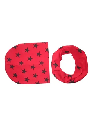 Round Beanie With Scarf Red/Black 