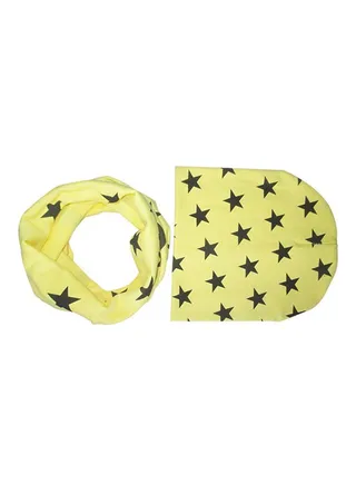 Round Beanie With Scarf Yellow/Black 