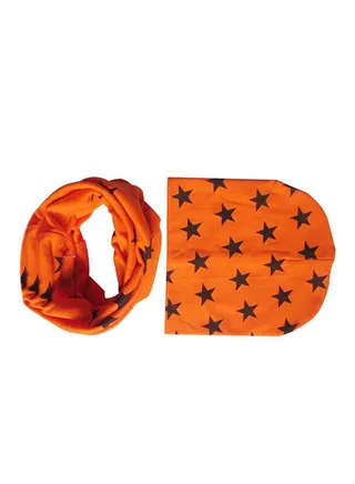 Round Beanie With Scarf Orange/Black 
