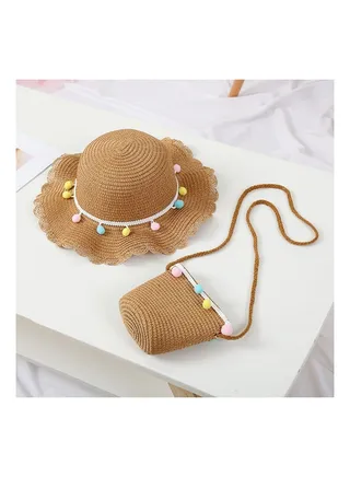 New Children's Cool Hat Rope Ball Bag Set Sunshade Hat 