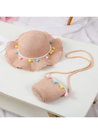 New Children's Cool Hat Rope Ball Bag Set Sunshade Hat 
