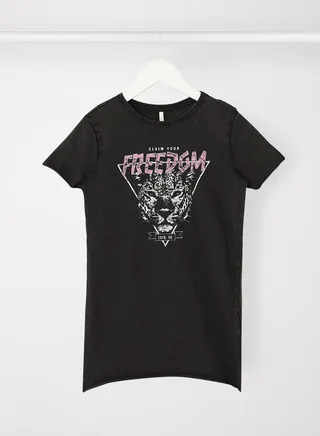 Kids/Teen Tiger Print T-Shirt Dress Black 