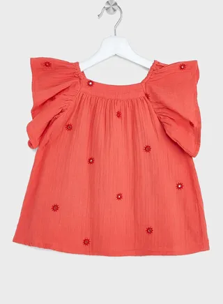 Kids Flower Embroidered Midi Dress 