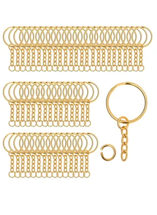 100 Pieces Metal Split Key Rings with Chain and Open Jump Rings  Diameter Split Key Chain Rings for DIY Crafts Keys Pendant Jewelry Making Gold 