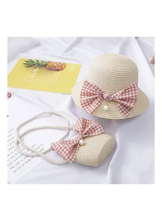 Children's Cute Parent Child Beach Hat Straw Hat Bag Set Baby Sunshade Fisherman Hat Sun Hat 