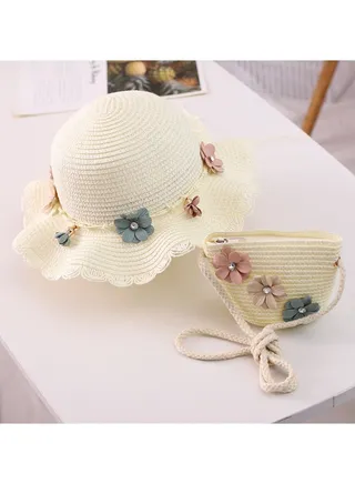 New Straw Hat Bag Set Sunscreen Sun Hat Summer Princess Baby Cool Hat 