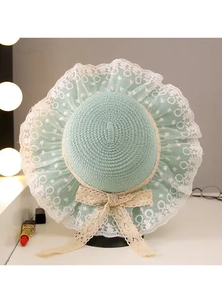 New Children's Straw Hat Sun Protection, Little Princess Super Fairy Lace Hat 