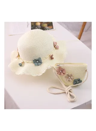 New Straw Hat Bag Set Sunscreen Sun Hat Summer Princess Baby Cool Hat 