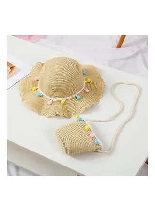 New Children's Cool Hat Rope Ball Bag Set Sunshade Hat 