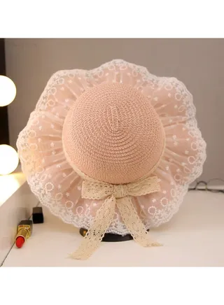 New Children's Straw Hat Sun Protection, Little Princess Super Fairy Lace Hat 