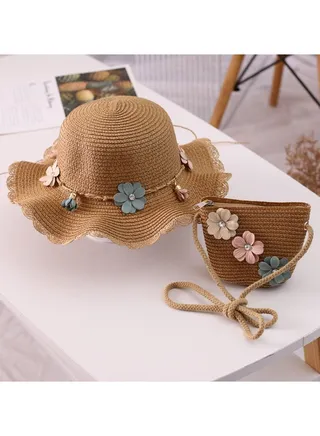 New Straw Hat Bag Set Sunscreen Sun Hat Summer Princess Baby Cool Hat 