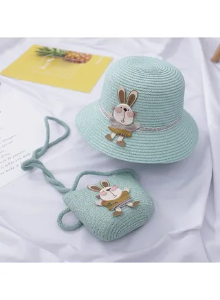 Children's Cute Parent Child Beach Hat Straw Hat Bag Set Baby Sunshade Fisherman Hat Sun Hat 