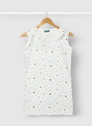Girls Casual Cotton Wear Frock In All Over Print Red / White 