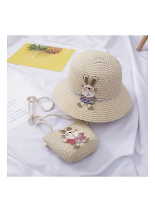 Children's Cute Parent Child Beach Hat Straw Hat Bag Set Baby Sunshade Fisherman Hat Sun Hat 