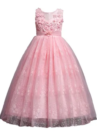 Summer Flower Dress Pageant Kids Dresses For Girls Clothes Princess's Girls Dresses for Party and Wedding Prom Pink 