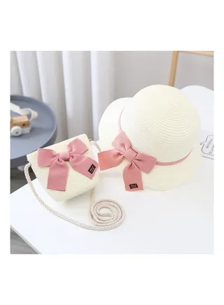 Summer Children's Sun Protection Hat, Straw Hat Bag set, Large Brim Sun Protection Hat 