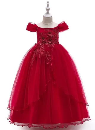Kid Long Dress For Birthday Wedding Party Red Color 