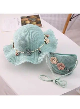 New Straw Hat Bag Set Sunscreen Sun Hat Summer Princess Baby Cool Hat 
