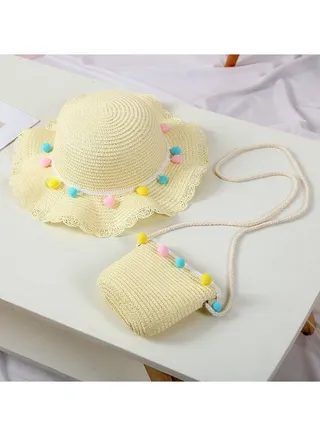 New Children's Cool Hat Rope Ball Bag Set Sunshade Hat 