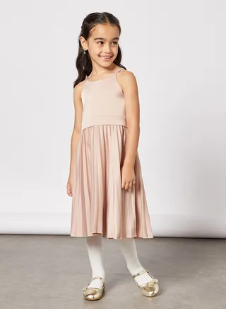 Girls Pleated Satin Dress 