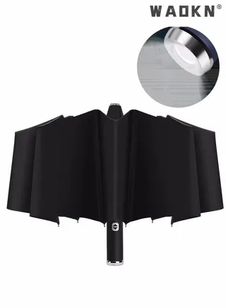 Portable Windproof Folding Travel Umbrella With LED Flashlight Anti-UV Sun And Rain Compact, Light, Automatic, Strong and Portable - Wind Resistant, Small Folding Backpack Umbrella For Women And Men 