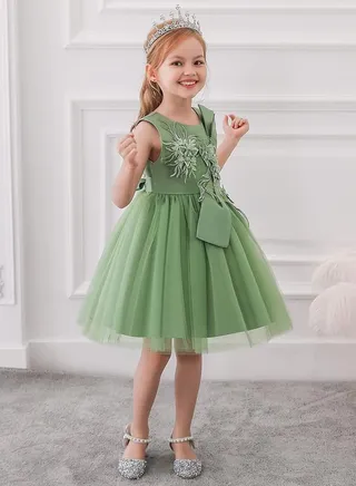 Kids Birthday Party Dresses Green Color 