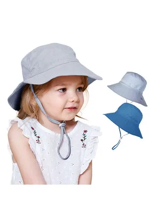 Children'S 2-Piece Sun Hat Adjustable Solid Color Visor Quick Drying Beach 