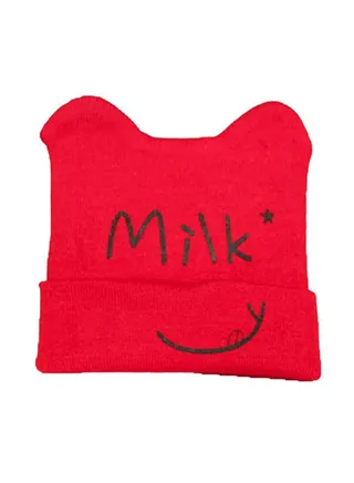 Printed Knitted Beanie Red 