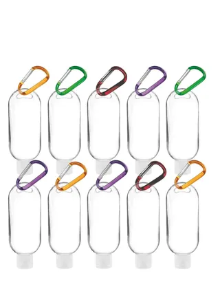 KASTWAVE 10 Pieces 50ml Empty Refillable Plastic Bottle Travel With Carabiner Portable Clear Plastic Squeeze Container Leak Proof Bottles For Travel Outdoor Activities 