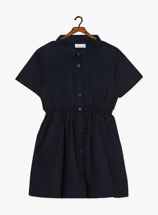 Elasticated Waist Shirt Dress Navy 