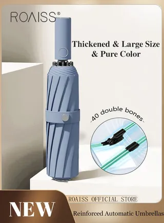 Unisex Full Automatic Umbrella Rain and Shine Dual Use Large Reinforced Thickened Portable Arc Umbrella for UV Protection Strong Rain Resistant and Windproof Parasol 