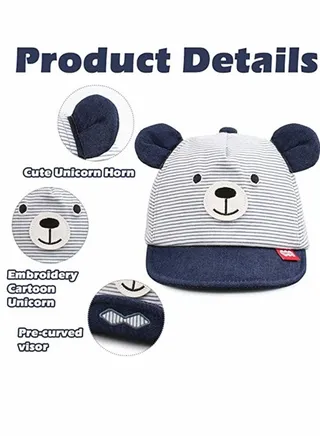 Baby Duck Baseball Hat Cap, Infant Kids Sun Hat Bear Cute Cartoon Caps Spring Summer Baby Hat Spring and Autumn Novel Thin Baseball Cap Flat Tongue Cap Baby Fashion Breathable Comfortable Cotton 