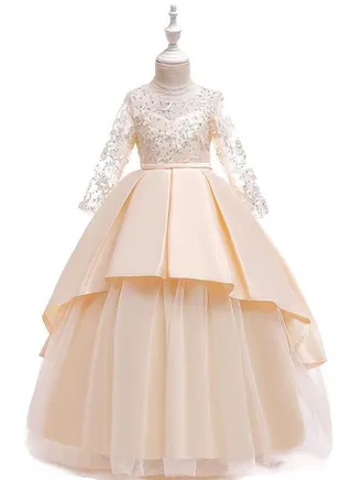 Girl Dress For Party Beige Color 