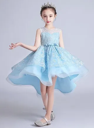 Flower Kids Party Dress For  Vestido Girls Evening Clothes Blue Color 