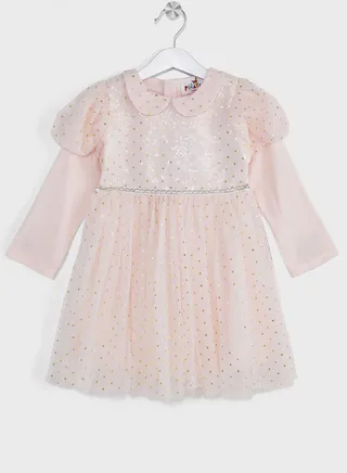 Girls Puff Sleeve Lace Dress 