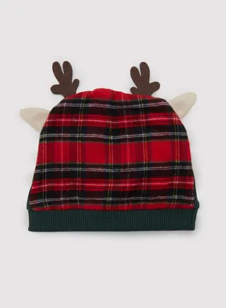 Deer Antler Designed Baby Boy Plaid Hat 