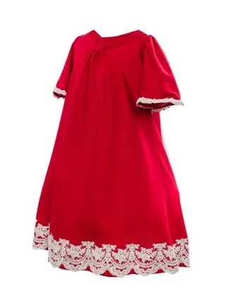TINA RED COTTON  WITH LACE Girls Party Dress, everyday Dress Party Wear Wedding Evening Formal Pageant Dance Gown for Birthday Kid Girls Elegant 