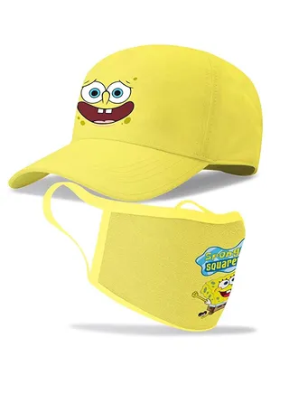 Cute Cartoon Spongebob Baseball Cap Hat And Mask Set for Kids 