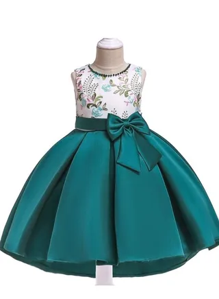 Girls Princess Dress Children Evening Party Dresses Green Color 