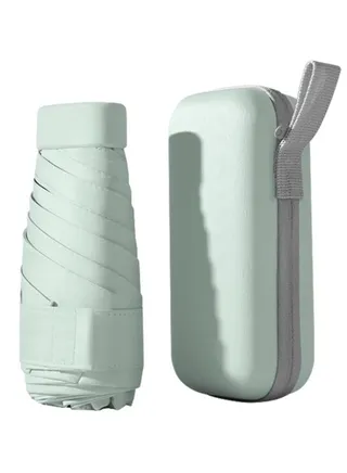 Mini Umbrella with Capsule Case Sunshine UPF50 for Rainy and Sunny Days  Light Green 